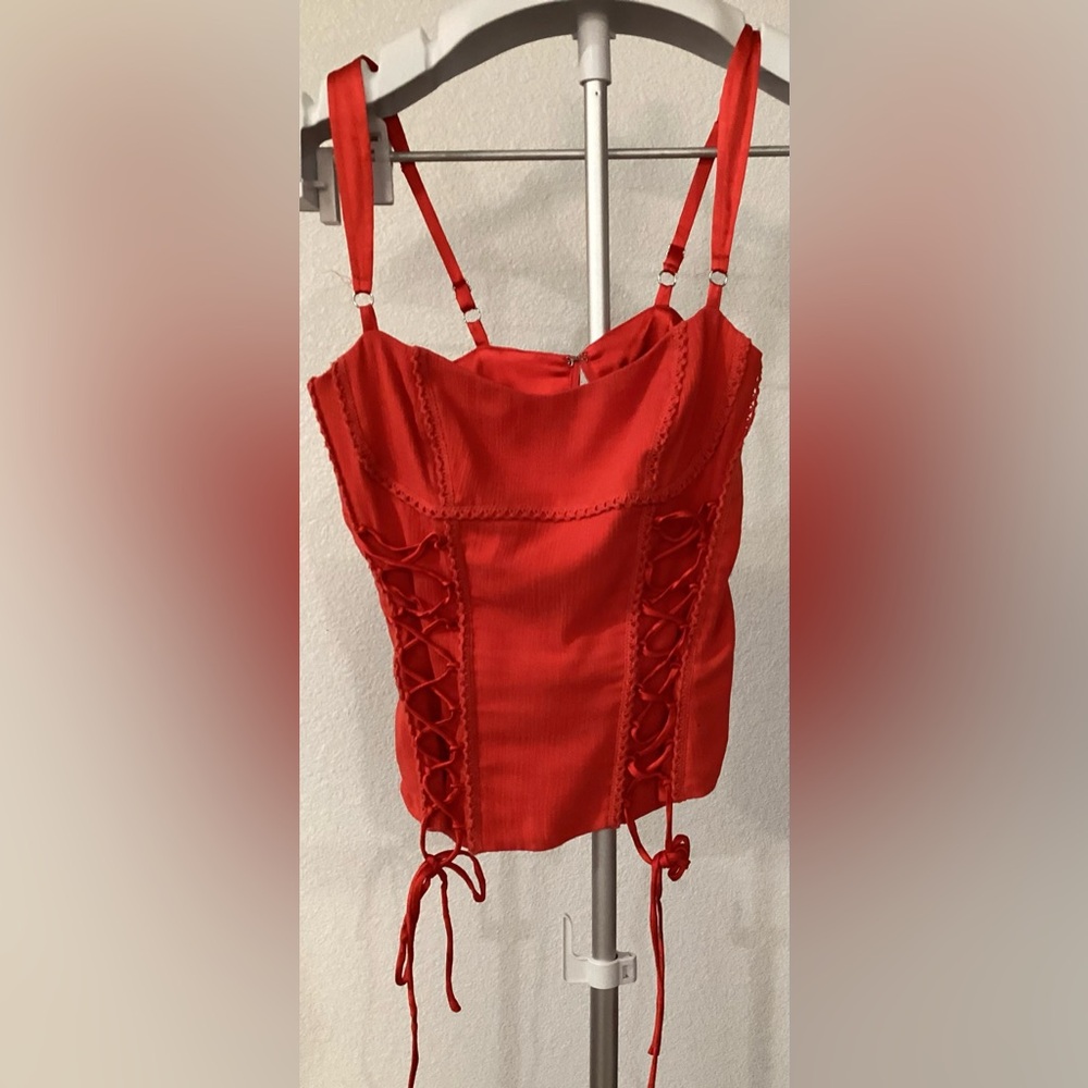 Marciano Red Lace-Up Crop Top